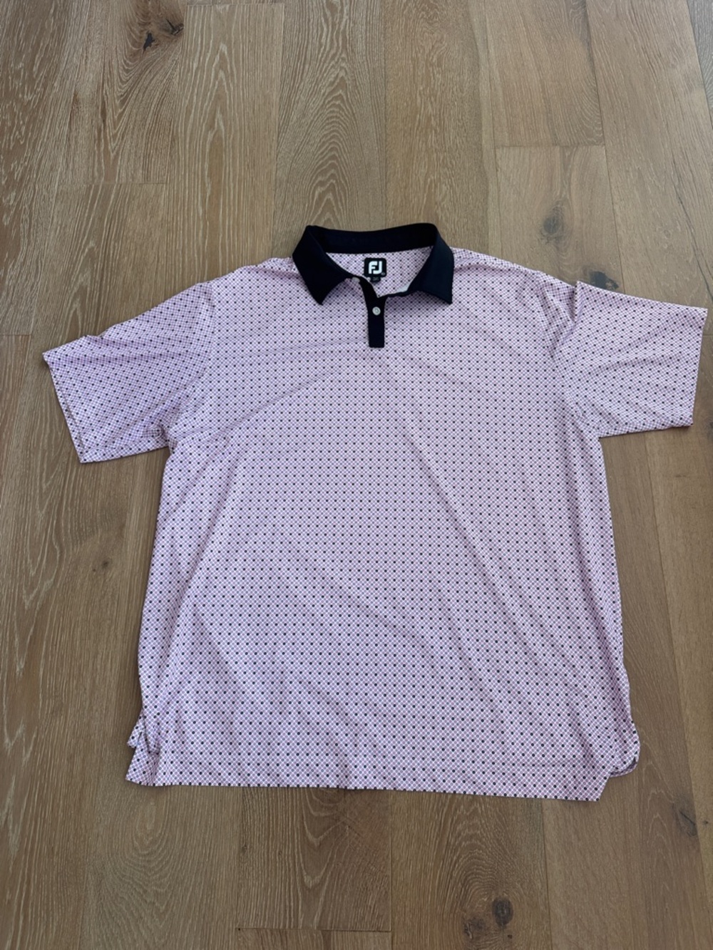FootJoy Men's Pink Geo-Print Polo with Black Collar